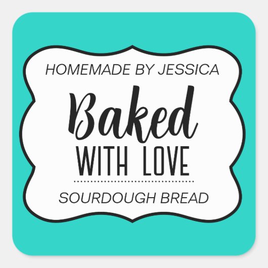 Gebakken met Liefdeslabel HM012sqv3 Vierkante Sticker (Voorkant)