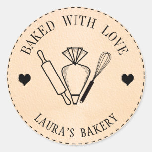 Gebakken met Love Cake Rolling Pin Whisk Piping Ba Ronde Sticker