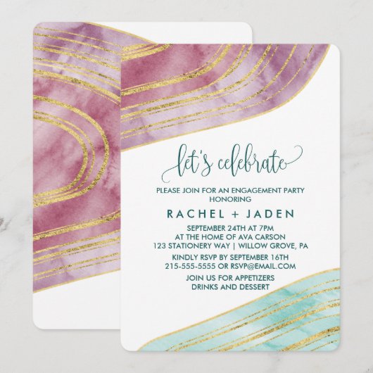 Gebandeerde Edelsteen | Mauve Laten we Vieren Kaart (Voorkant / Achterkant)
