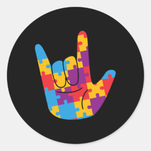 Gebarentaal Liefde Gebarentaal Autisme Bewustzijn Ronde Sticker