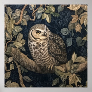 Gebarricadeerde Uil in een Nachtelijk Bos in Willi Poster
