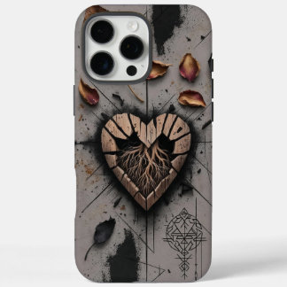 Gebarsten Houten Hart Donkere Boho Telefoonhoes iPhone 16 Pro Max Hoesje