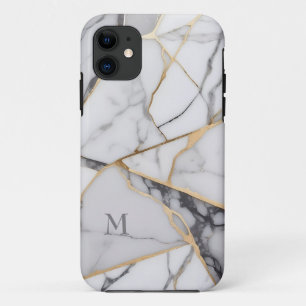 Gebarsten marmeren gouden accenten Monogram iPhone 11 Hoesje