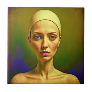 Gebarsten porseleinen ziel - kleurrijk portret tegeltje