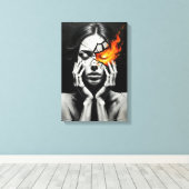 Gebarsten vrouw met vurig oog van innerlijke vlam canvas afdruk (Insitu (Houten vloer))