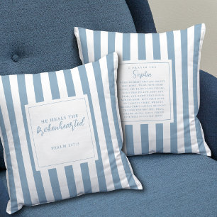Gebed Geloof Gift Psalm 147:3 Bewaar de naam blauw Kussen
