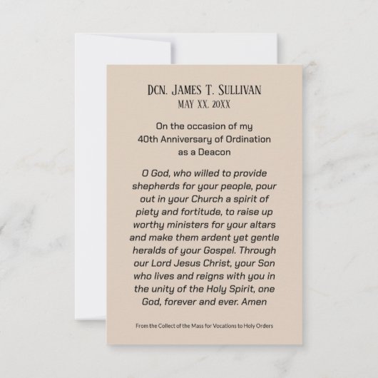 Gebed Kaart Naam 40e Ordinatie Jubileum Roos (Achterkant)