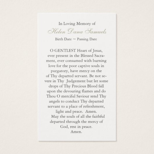 Gebed Kaarten | Maagd en Kind Visitekaartjes (Achterkant)