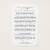 Gebed Kaarten | Onbevlekt Hart 010 Visitekaartjes (Achterkant)