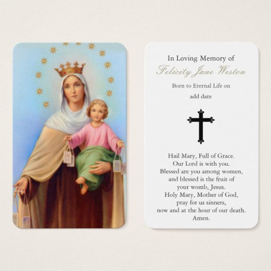 Gebed Kaarten | Onze-Lieve-Vrouw Mt Carmel Visitekaartje (Voorkant /achterkant)