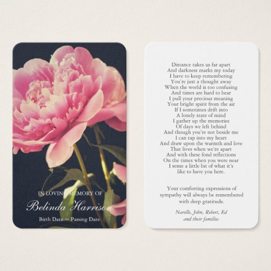 Gebed Kaarten |  roze pioen Visitekaartje (Voorkant /achterkant)