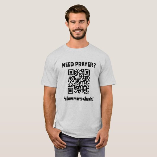 Gebed nodig? Kerk QR-code T-shirt (Voorkant volledig)