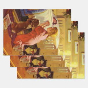 Gebeden voor het Slapen, Meisje met Puppies, Antie Inpakpapier Vel