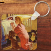 Gebeden voor het slapengaan, meisje met puppy, vin sleutelhanger (Achterkant)