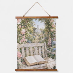 Gebedsbankje in tuin Kapel Aquarel Hangend Wandkleed