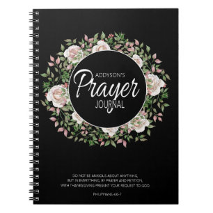 Gebedsdagboek Zwart Wit Roze Bloemen Notitieboek