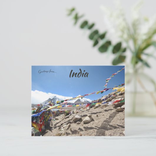 Gebedsvlaggen bij Lake Gurudongmar Sikkim India Briefkaart (Staand voorkant)