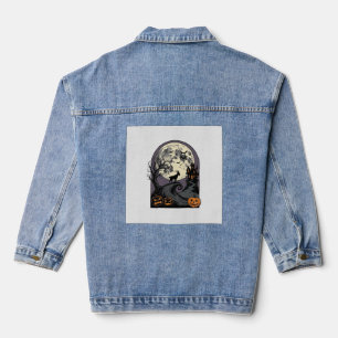 Gebeeldhouwde geit maan vintage Halloween silhouet Denim Jacket