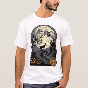Gebeeldhouwde Kunst van Geitenmaan Oude Halloween T-shirt