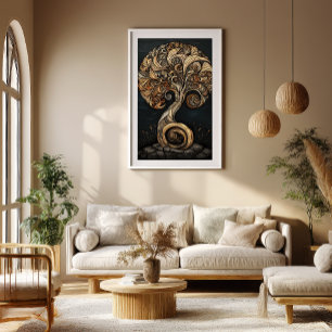 gebeeldhouwde spiraalboom van Fibonacci Poster