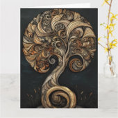 Gebeeldhouwde Spiral Tree Art Kaart (Gele Bloem)
