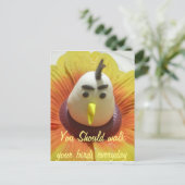 Gebeeldhouwde Vogel in Zonnebloem Art Print Briefkaart (Staand voorkant)