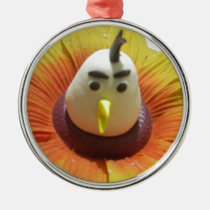 Gebeeldhouwde Vogel in Zonnebloem Art Print Metalen Ornament