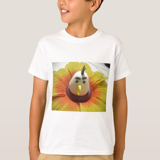 Gebeeldhouwde Vogel in Zonnebloem Art Print T-shirt (Voorkant)