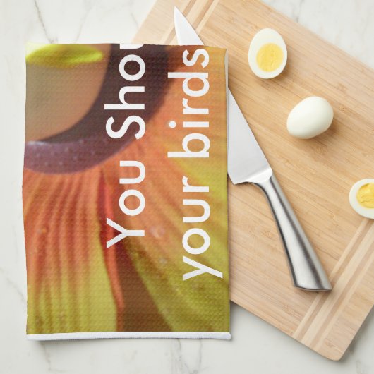 Gebeeldhouwde Vogel in Zonnebloem Art Print Theedoek (Quarter Fold)