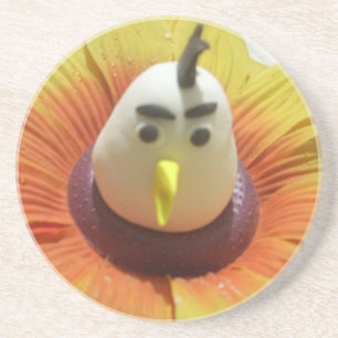 Gebeeldhouwde Vogel in Zonnebloem Art Print Zandsteen Onderzetter