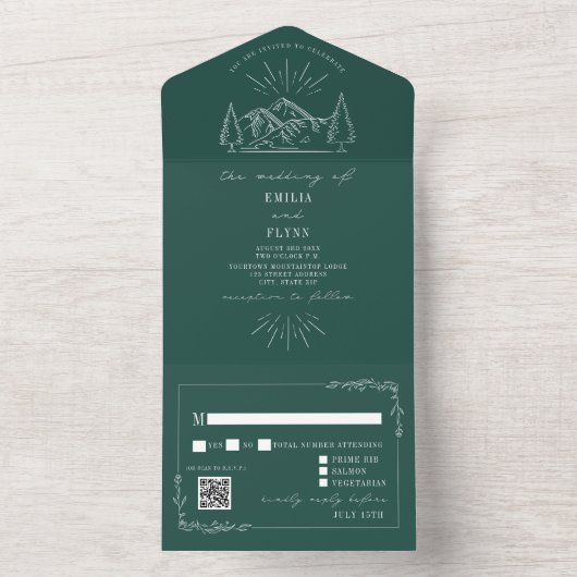 gebergte — Emerald QR RSVP All In One Uitnodiging (Binnen)