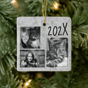 Gebeurtenisgeheugen voor monochrome multifotofamil keramisch ornament