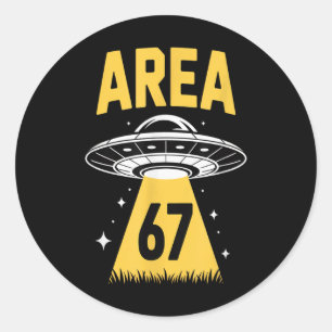 Gebied 67 Grappige Ufo Ruimteschip 6 7 Buitenaards Ronde Sticker