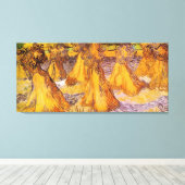 Gebied met Stacks of Wheat door Van Gogh. Canvas Afdruk (Insitu (Houten vloer))