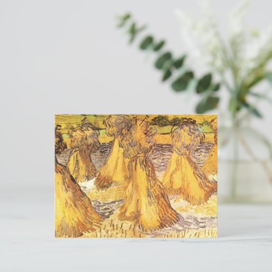 Gebied met Stacks van Wheat, Vincent van Gogh Briefkaart (Staand voorkant)