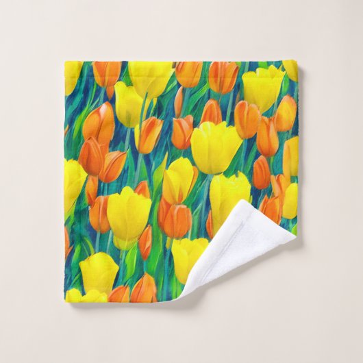 Gebied van Oranje en gele Tulpen Bad Handdoek (Wasdoekje)