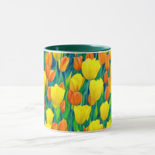 Gebied van Oranje en gele Tulpen Mok (Midden)