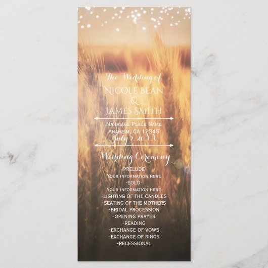 Gebied van Tarwe Rustiek Land Bruiloft Programma R (Voorkant)