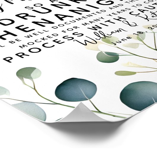 gebladerte groen Open Bar trouwteken eucalyptus Poster (Hoek)