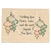 Geblazen glazen Ornamenten op Bleke perzikdamast Large Cadeauzakje (Achterkant)