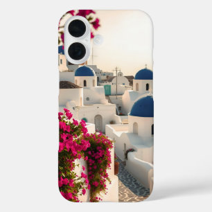 Gebleekte Blauw-koepel Grieks eiland Santorini iPhone 16 Hoesje