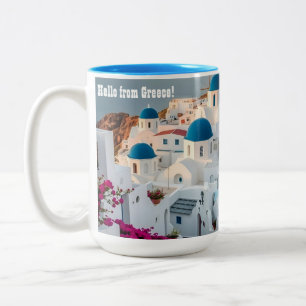 Gebleekte Blauw-koepel Grieks eiland Santorini Tweekleurige Koffiemok