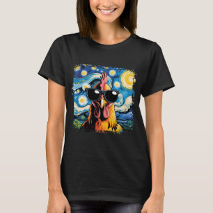Gebleekte Grappige Kip Starry Night Van Gogh Kuike T-shirt