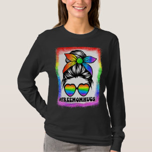 Gebleekte gratis mam knuffels regenboog hart lgbt  t-shirt