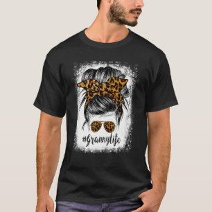 Gebleekte oma leven rommelig haar Bun luipaard moe T-shirt