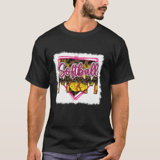Gebleekte Softbal Mom Leopard Funny Softbal Mom M T-shirt