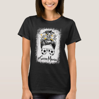 Gebleekte Voetbal Memaw Messy Bun Voetbal Moeder D T-shirt