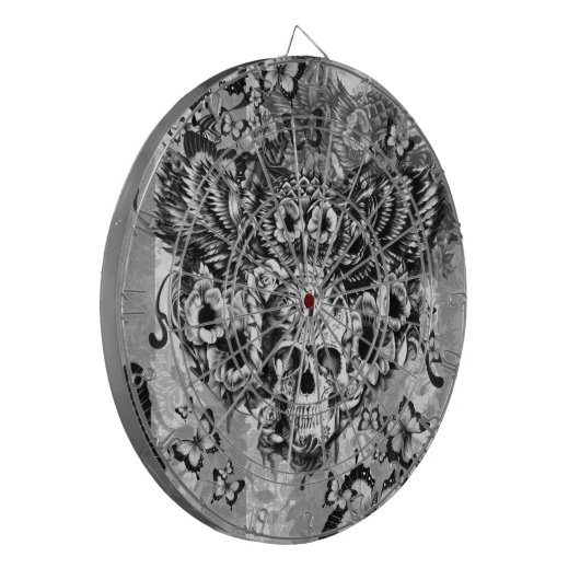 Gebleken en gevonden bloem met suikerschedel dartbord (Voorkant Links)