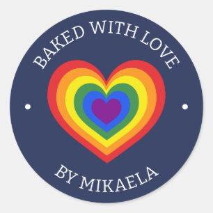 Gebleken met liefdesregenboogkunst Aangepaste naam Ronde Sticker
