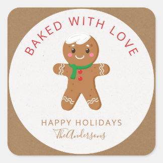 Gebleken met Love Holiday Gingerbrood Vierkante Sticker